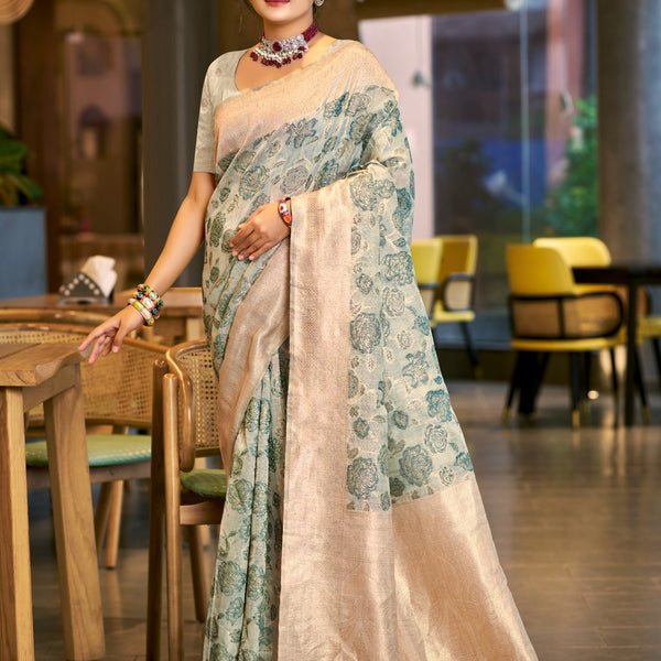 Prazu Fashion Green Cotton Silk Weaving Wedding Wear Saree