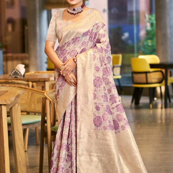 Prazu Fashion Purple Cotton Silk Weaving Wedding Wear Saree