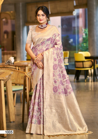 Prazu Fashion Purple Cotton Silk Weaving Wedding Wear Saree