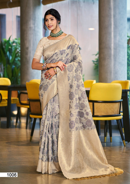 Prazu Fashion Light Grey Cotton Silk Weaving Wedding Wear Saree