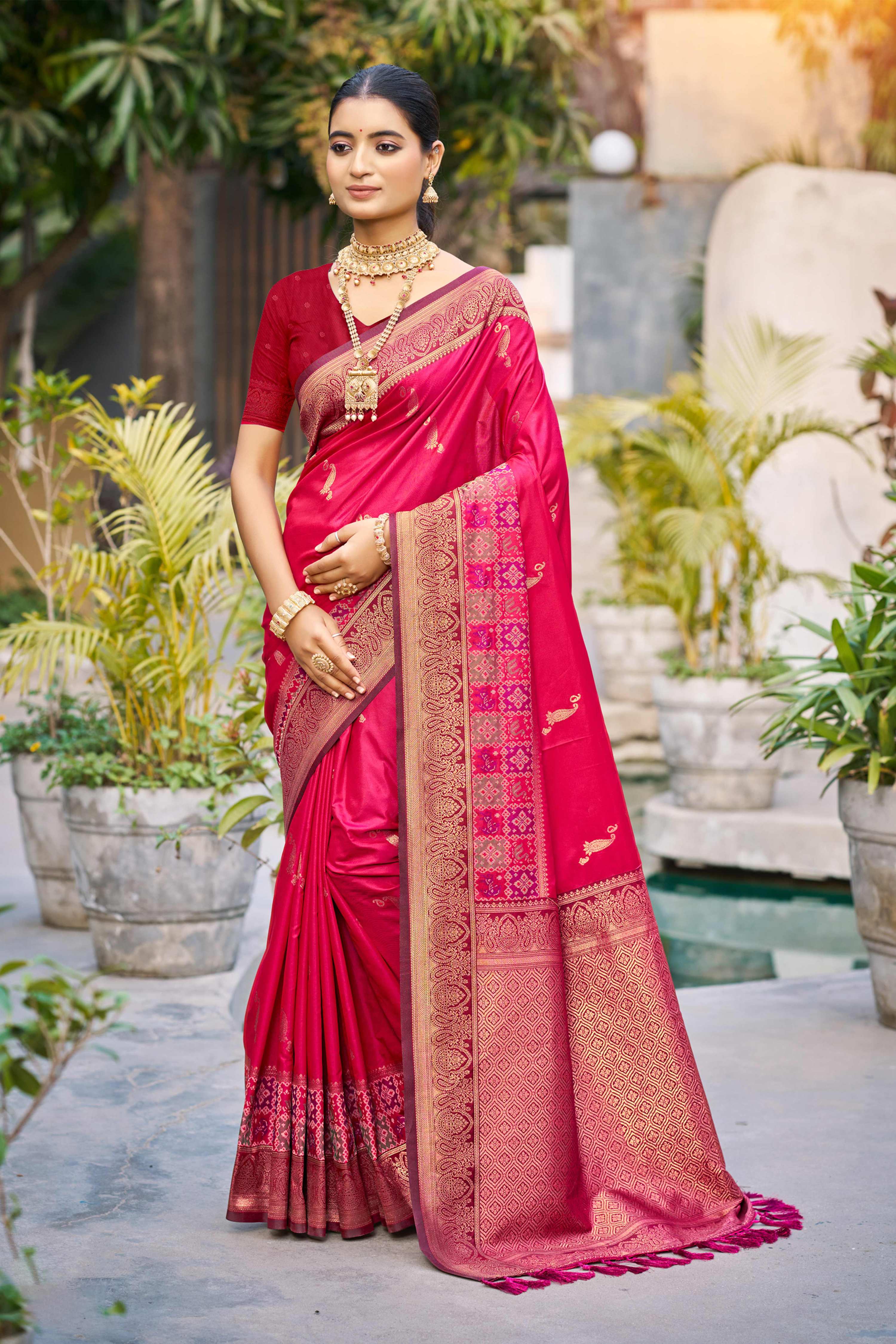 Sangam Prints Rani Pink Soft Silk Woven Work Traditional Saree - Dista
