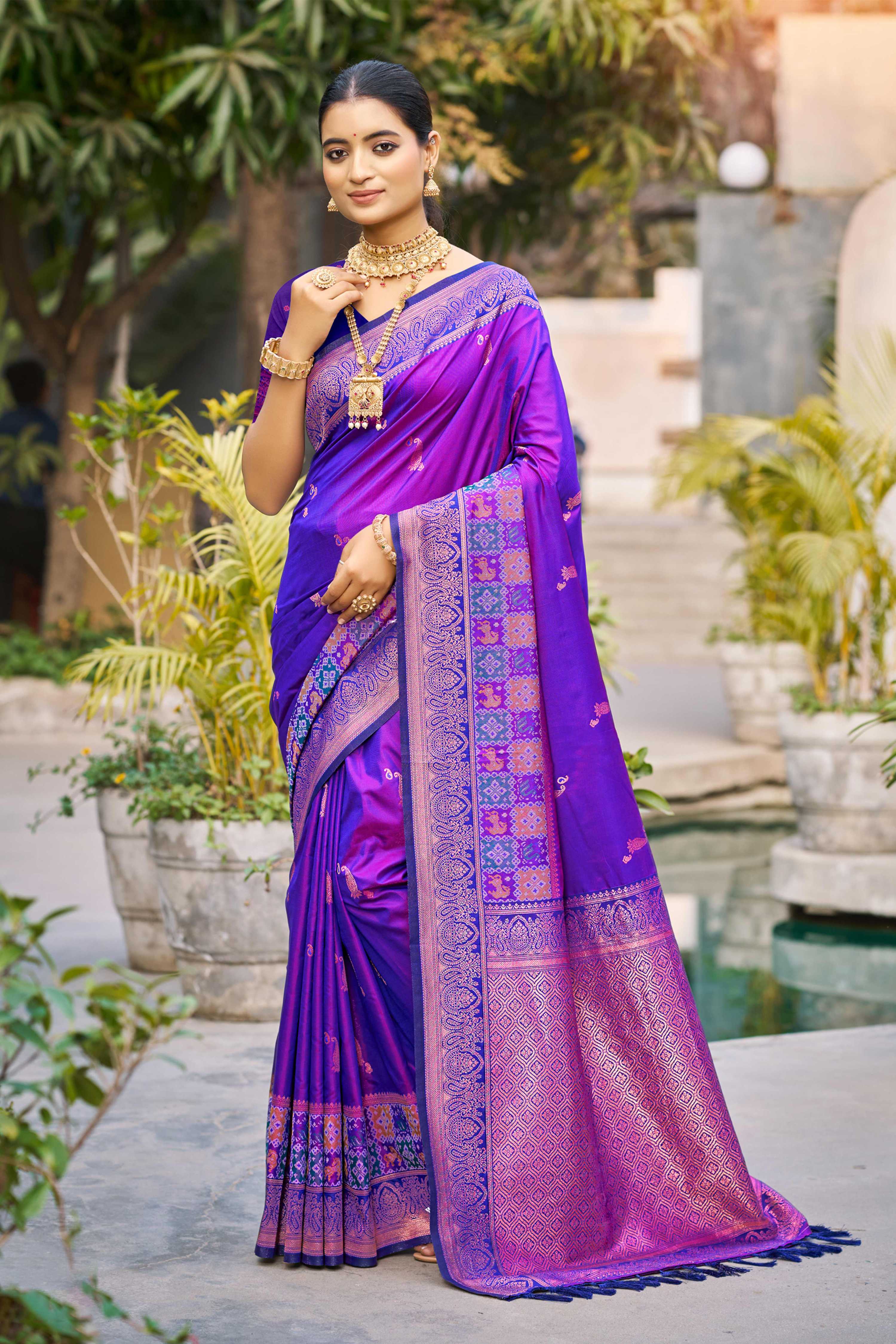 Sangam Prints Violet Soft Silk Woven Work Traditional Saree - Dista