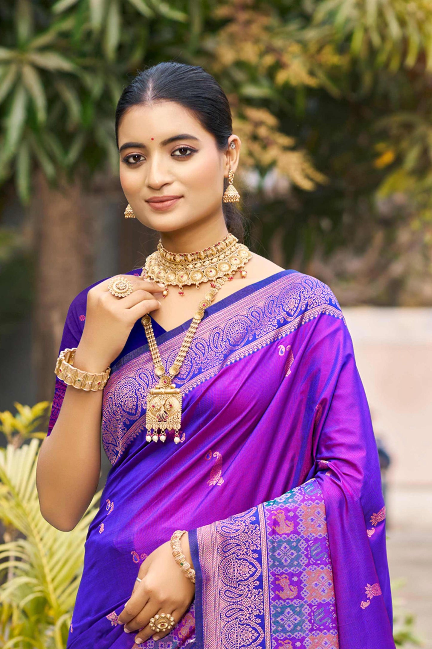 Sangam Prints Violet Soft Silk Woven Work Traditional Saree - Dista