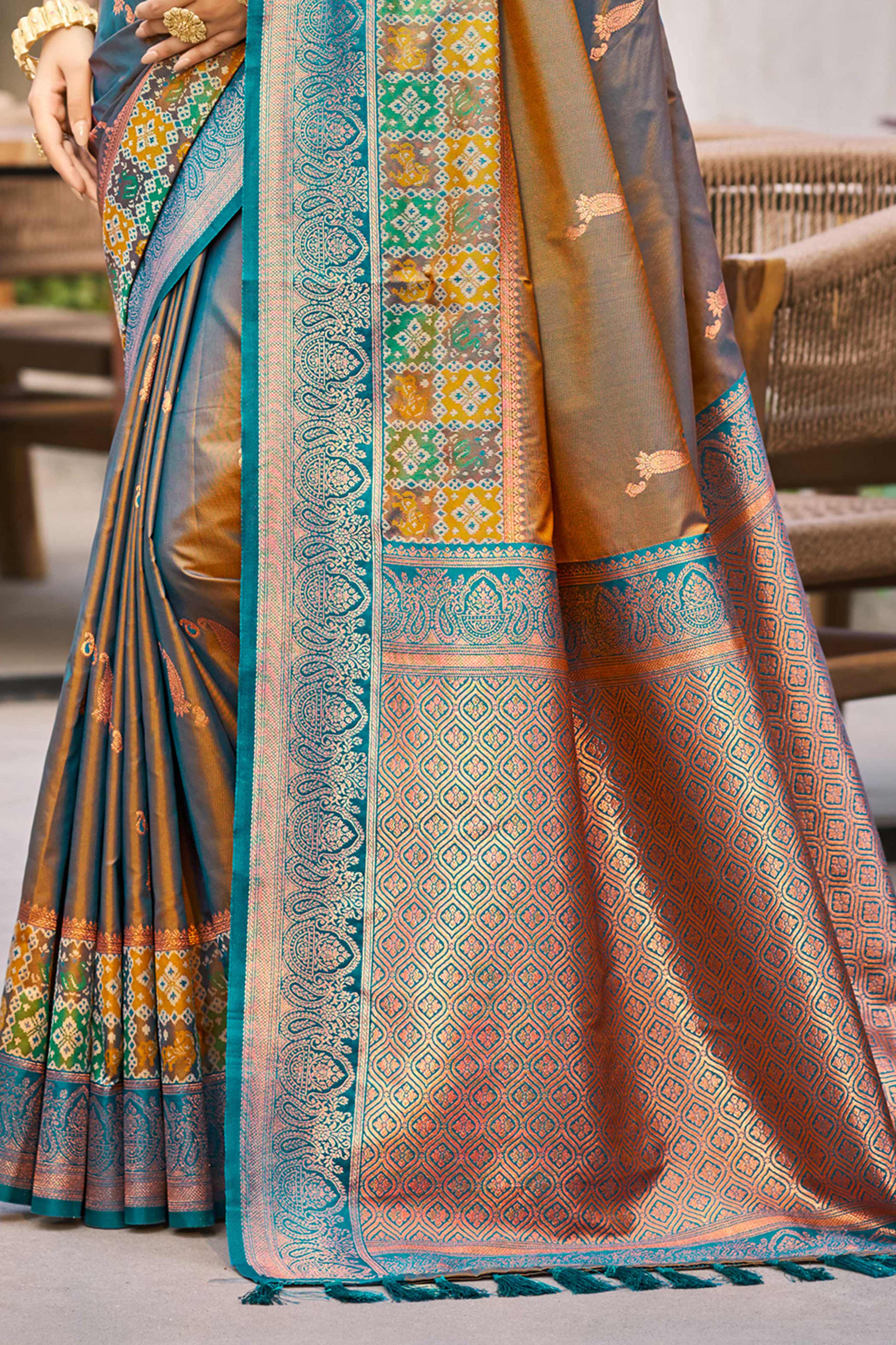 Sangam Prints Copper Brown Soft Silk Woven Work Traditional Saree - Dista