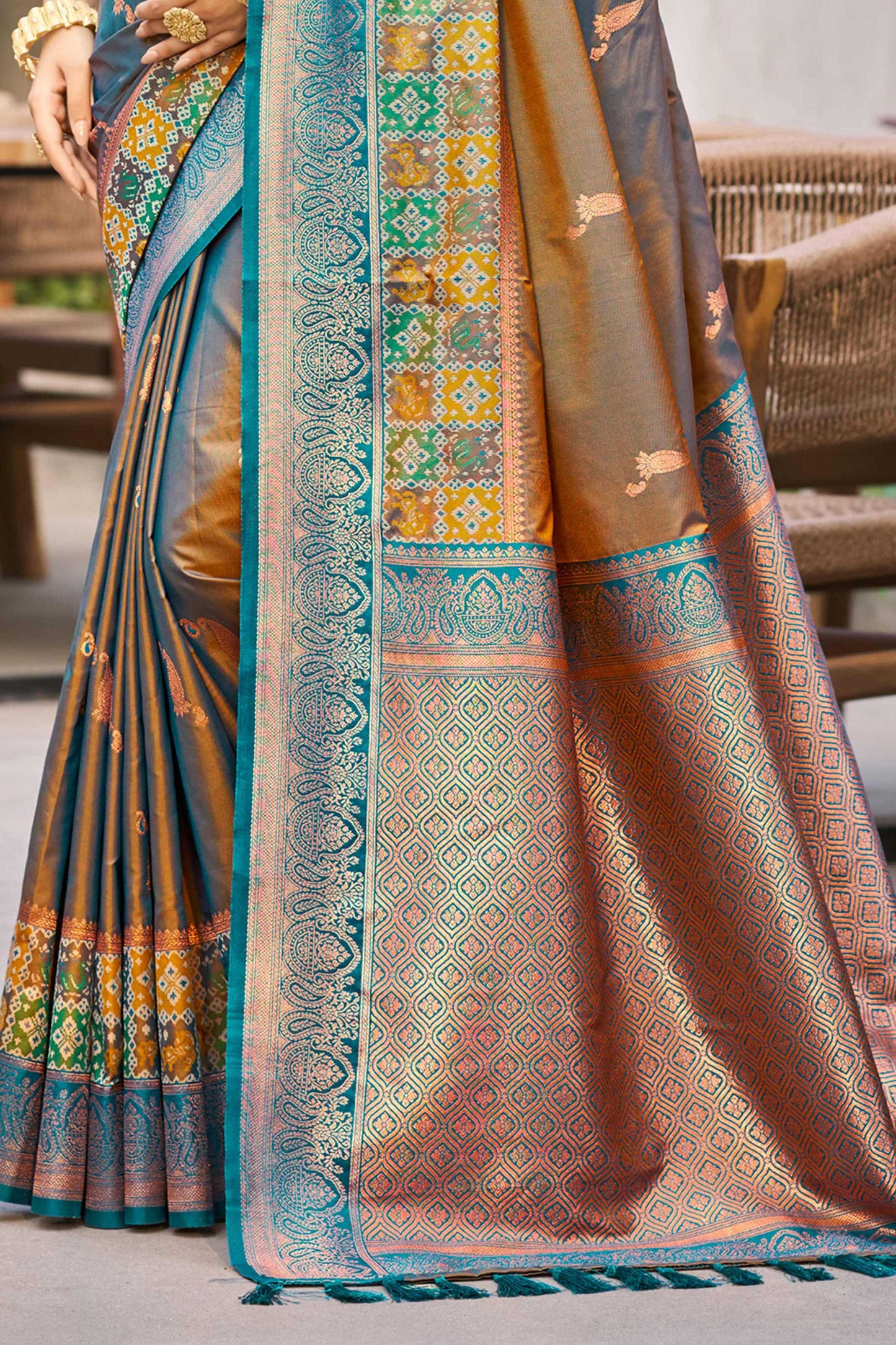 Sangam Prints Copper Brown Soft Silk Woven Work Traditional Saree - Dista
