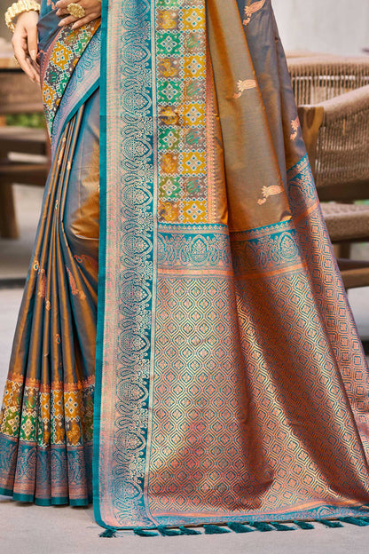 Sangam Prints Copper Brown Soft Silk Woven Work Traditional Saree - Dista