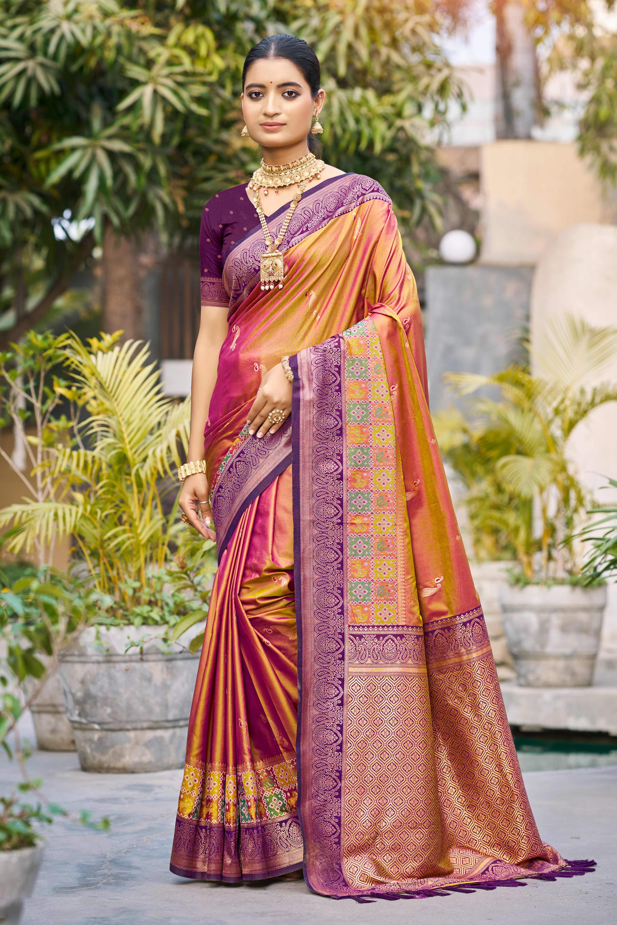 Sangam Prints Magenta Pink Soft Silk Woven Work Traditional Saree - Dista