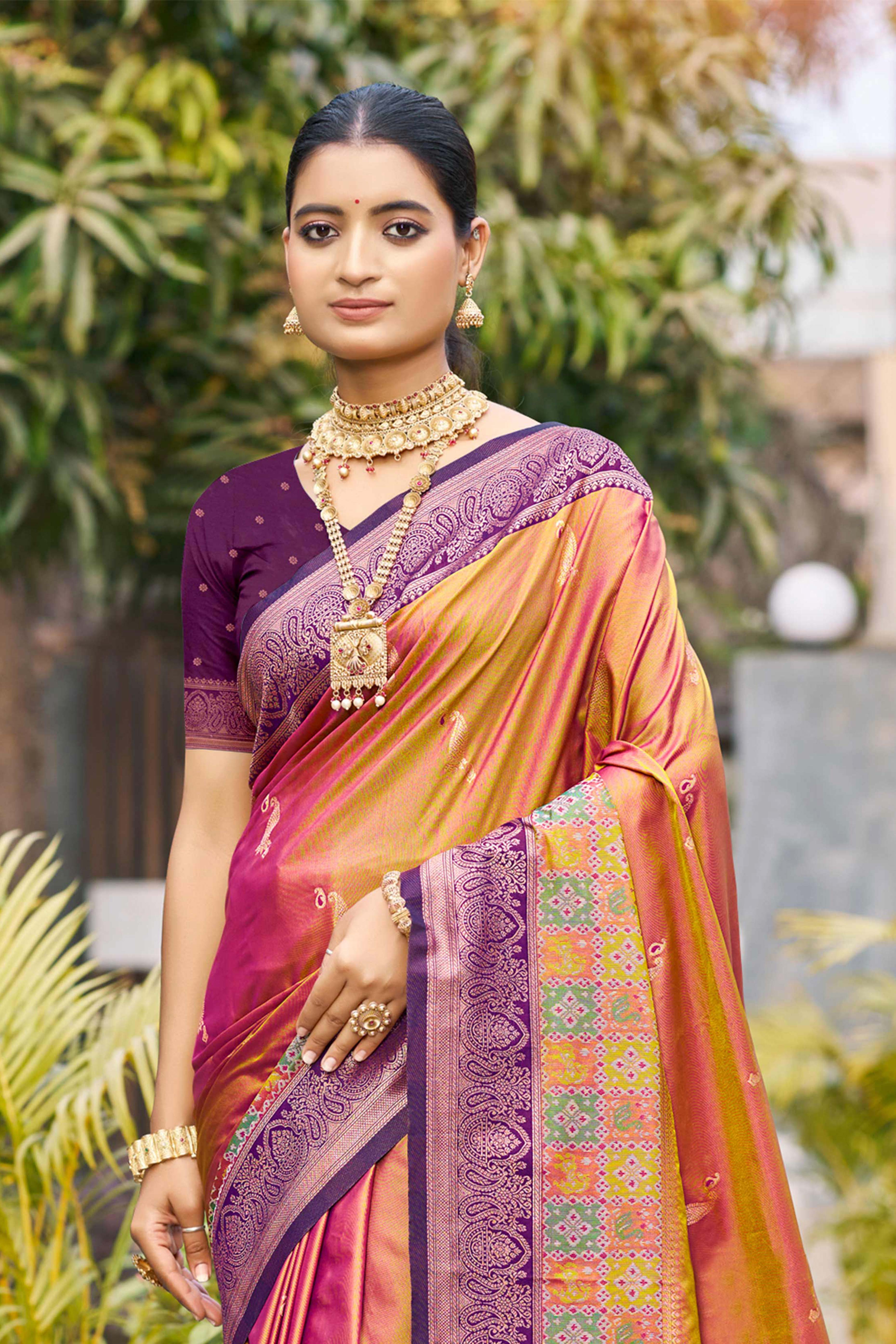 Sangam Prints Magenta Pink Soft Silk Woven Work Traditional Saree - Dista