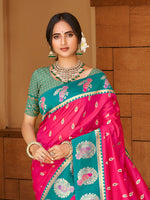 Thumbnail for Sangam Prints Dark Pink Silk Woven Work Traditional Saree