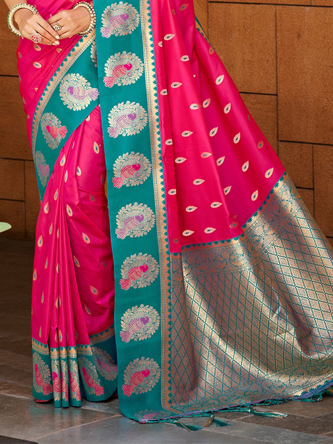 Sangam Prints Dark Pink Silk Woven Work Traditional Saree