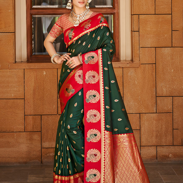 Sangam Prints Dark Green  Silk Woven Work Traditional Saree