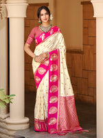 Thumbnail for Sangam Prints Beige Silk Woven Work Traditional Saree
