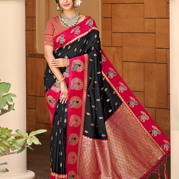 Sangam Prints Black Silk Woven Work Traditional Saree
