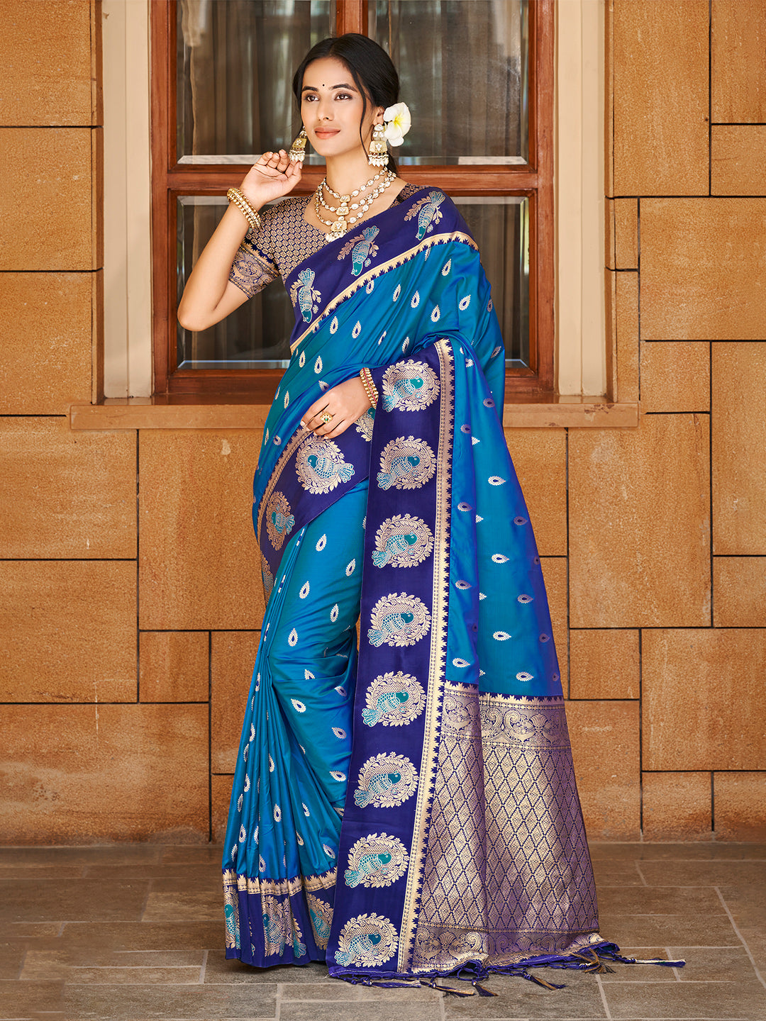 Sangam Prints Blue Silk Woven Work Traditional Saree