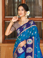 Thumbnail for Sangam Prints Blue Silk Woven Work Traditional Saree