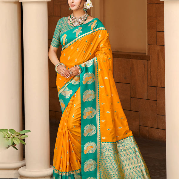 Sangam Prints Yellow Silk Woven Work Traditional Saree