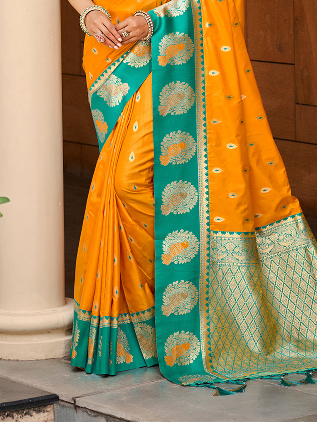 Sangam Prints Yellow Silk Woven Work Traditional Saree