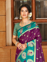 Thumbnail for Sangam Prints Wine  Silk Woven Work Traditional Saree