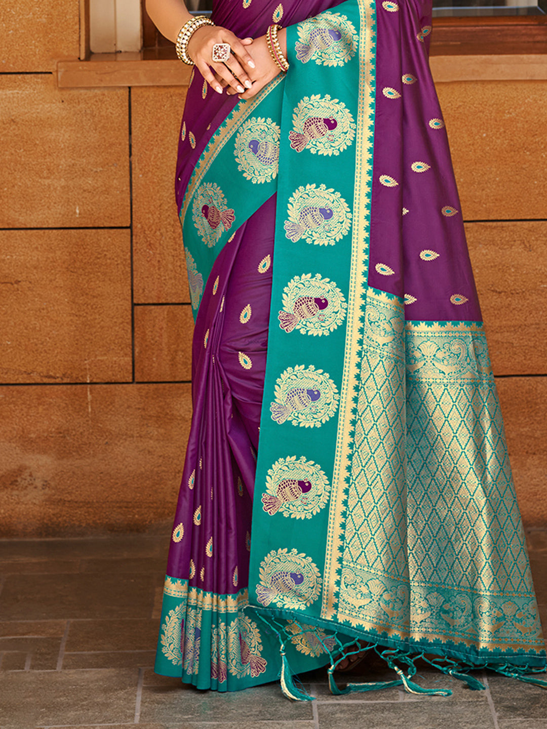 Sangam Prints Wine  Silk Woven Work Traditional Saree