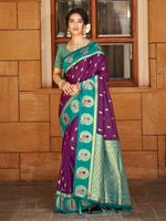 Thumbnail for Sangam Prints Wine  Silk Woven Work Traditional Saree