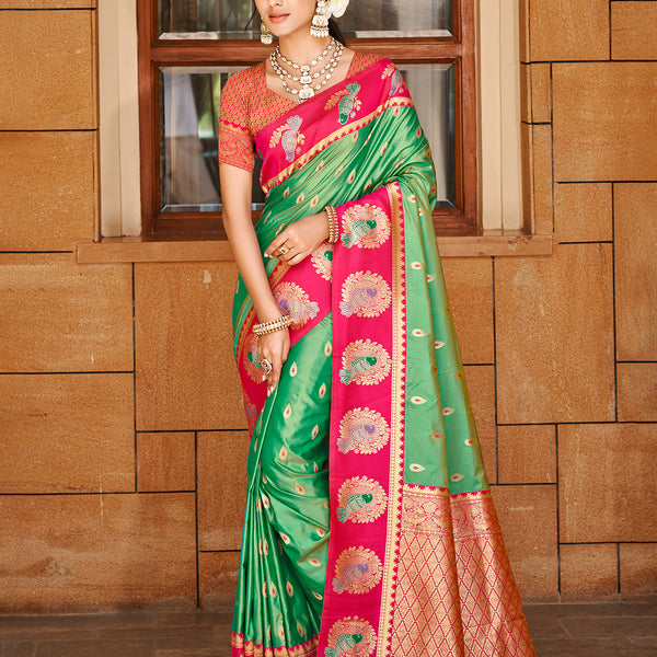 Sangam Prints Green Silk Woven Work Traditional Saree