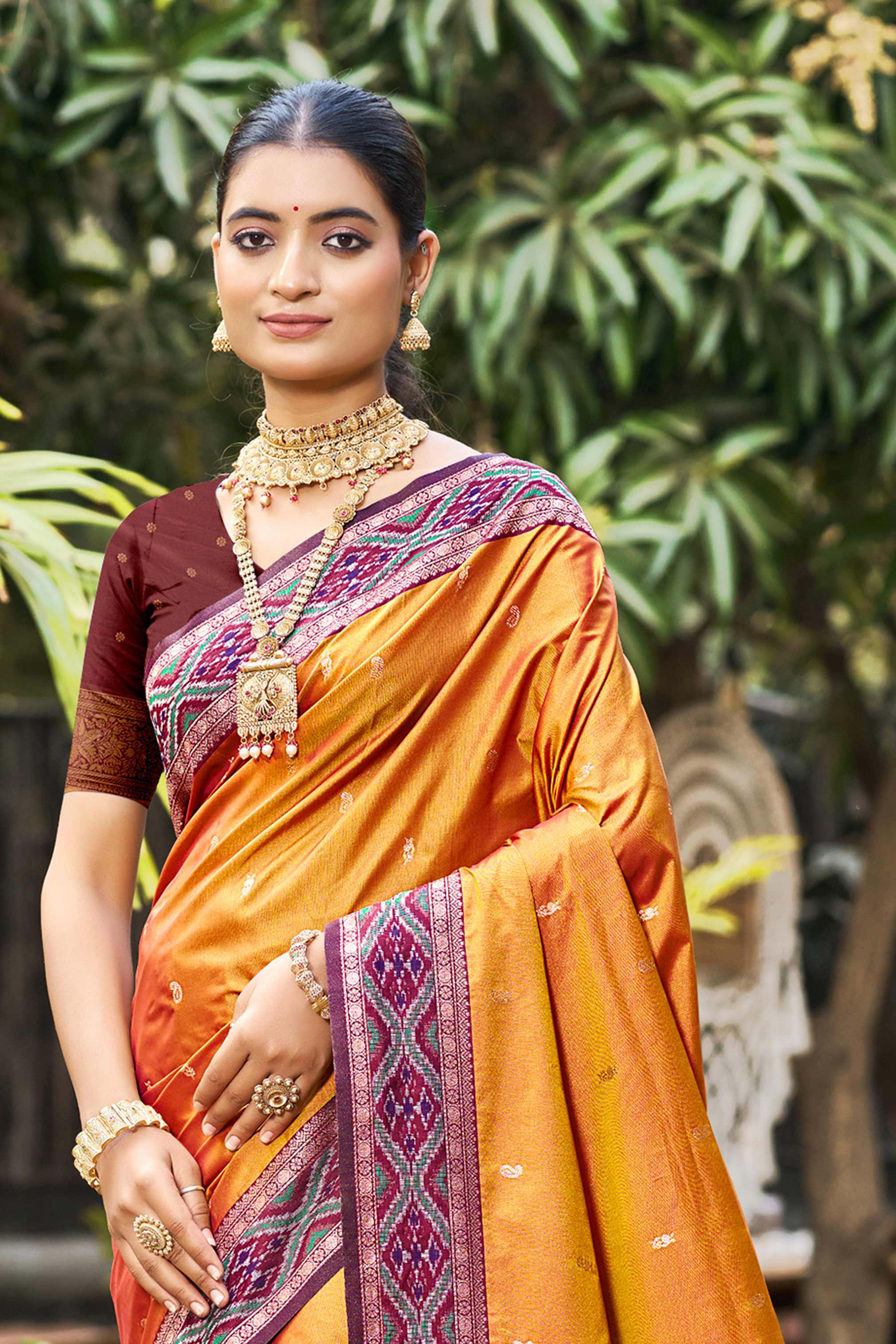Sangam Prints Rust Orange Soft Silk Woven Work Traditional Saree - Dista