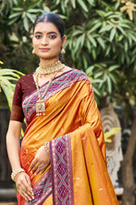 Thumbnail for Sangam Prints Rust Orange Soft Silk Woven Work Traditional Saree - Dista