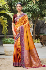 Thumbnail for Sangam Prints Rust Orange Soft Silk Woven Work Traditional Saree - Dista