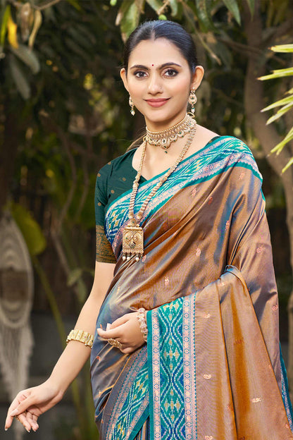 Sangam Prints Copper Brown Soft Silk Woven Work Traditional Saree - Dista