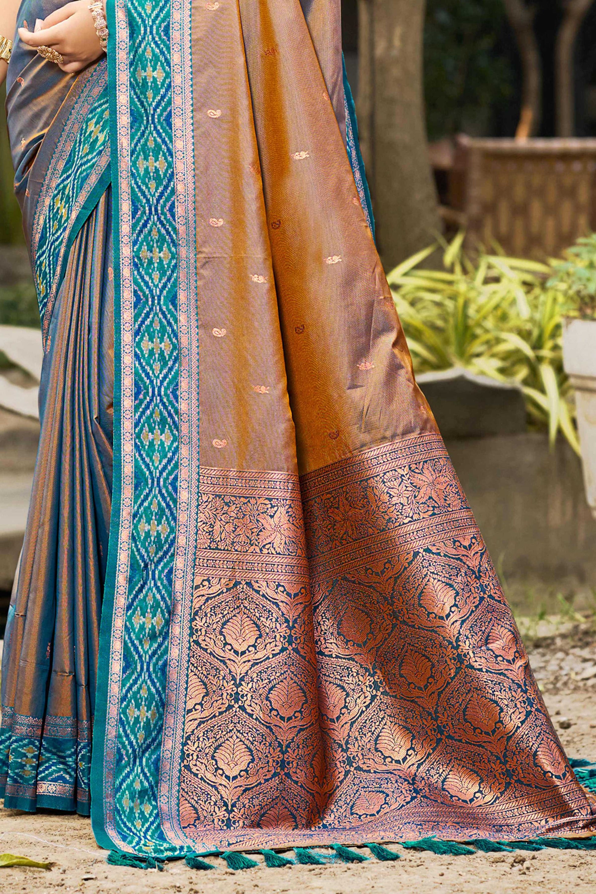 Sangam Prints Copper Brown Soft Silk Woven Work Traditional Saree - Dista