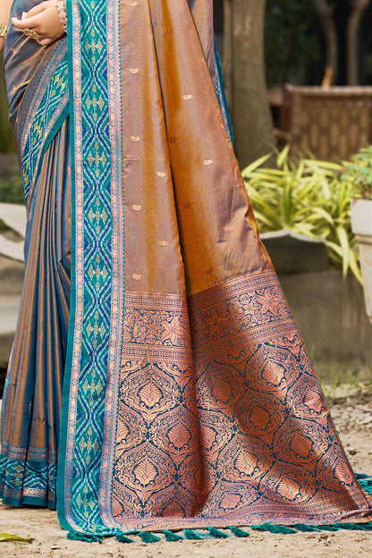 Sangam Prints Copper Brown Soft Silk Woven Work Traditional Saree - Dista