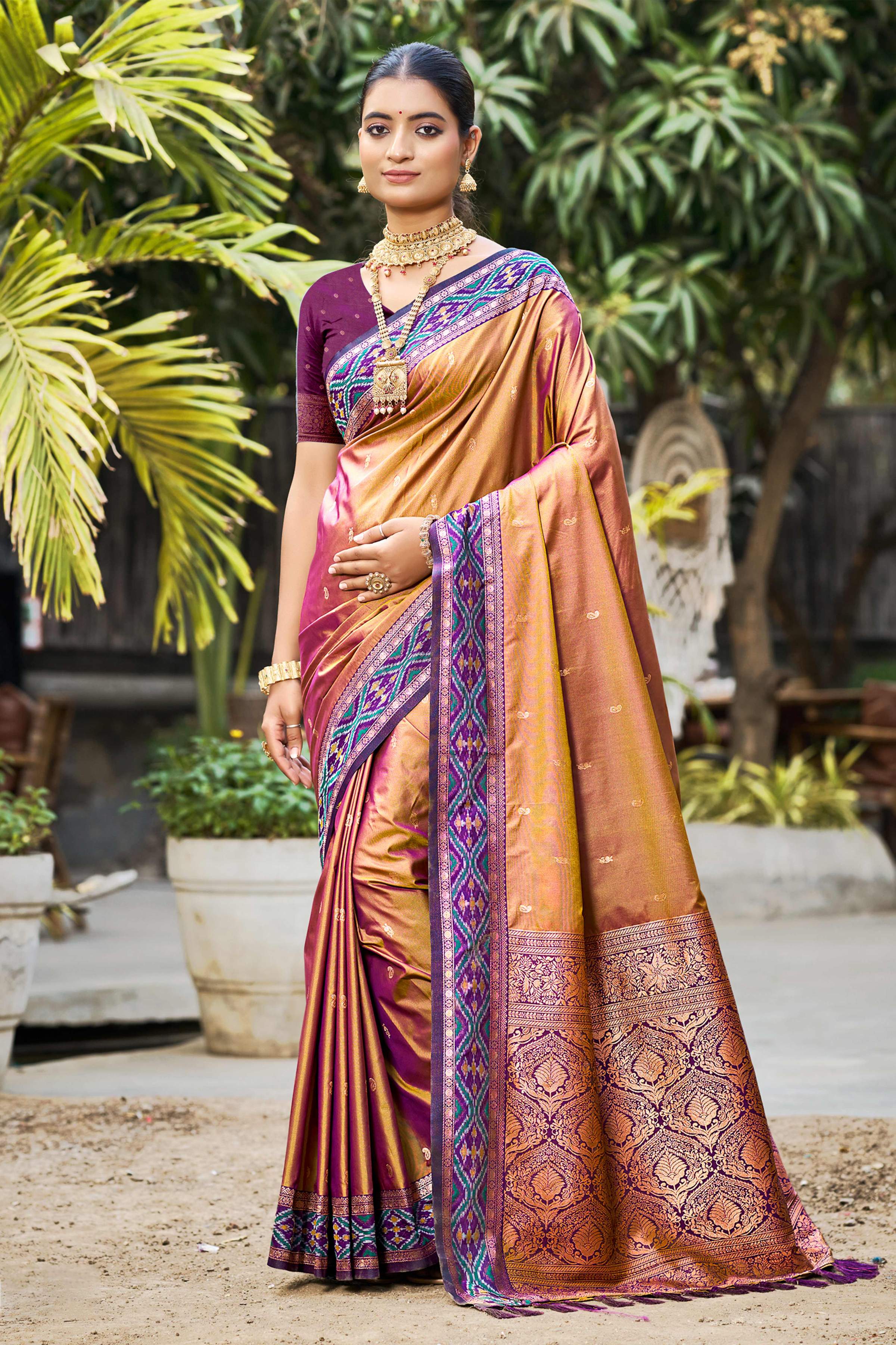 Sangam Prints Copper Gold Soft Silk Woven Work Traditional Saree - Dista
