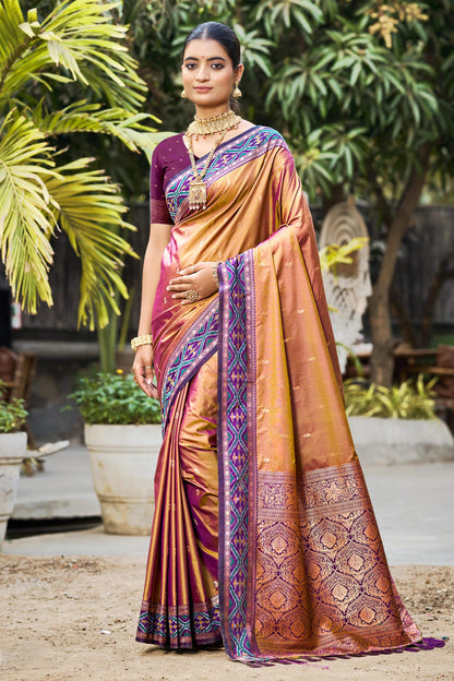 Sangam Prints Copper Gold Soft Silk Woven Work Traditional Saree - Dista