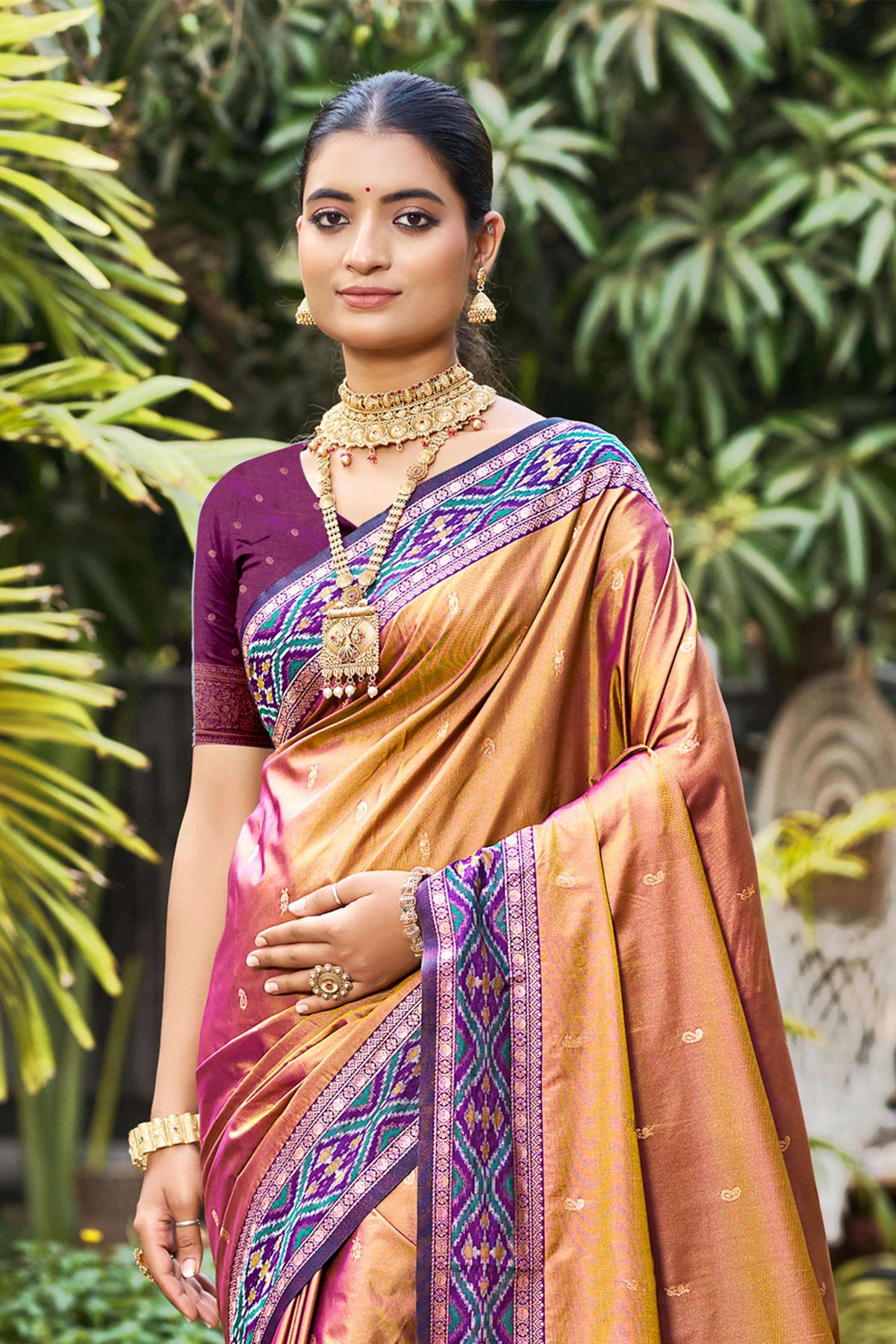 Sangam Prints Copper Gold Soft Silk Woven Work Traditional Saree - Dista
