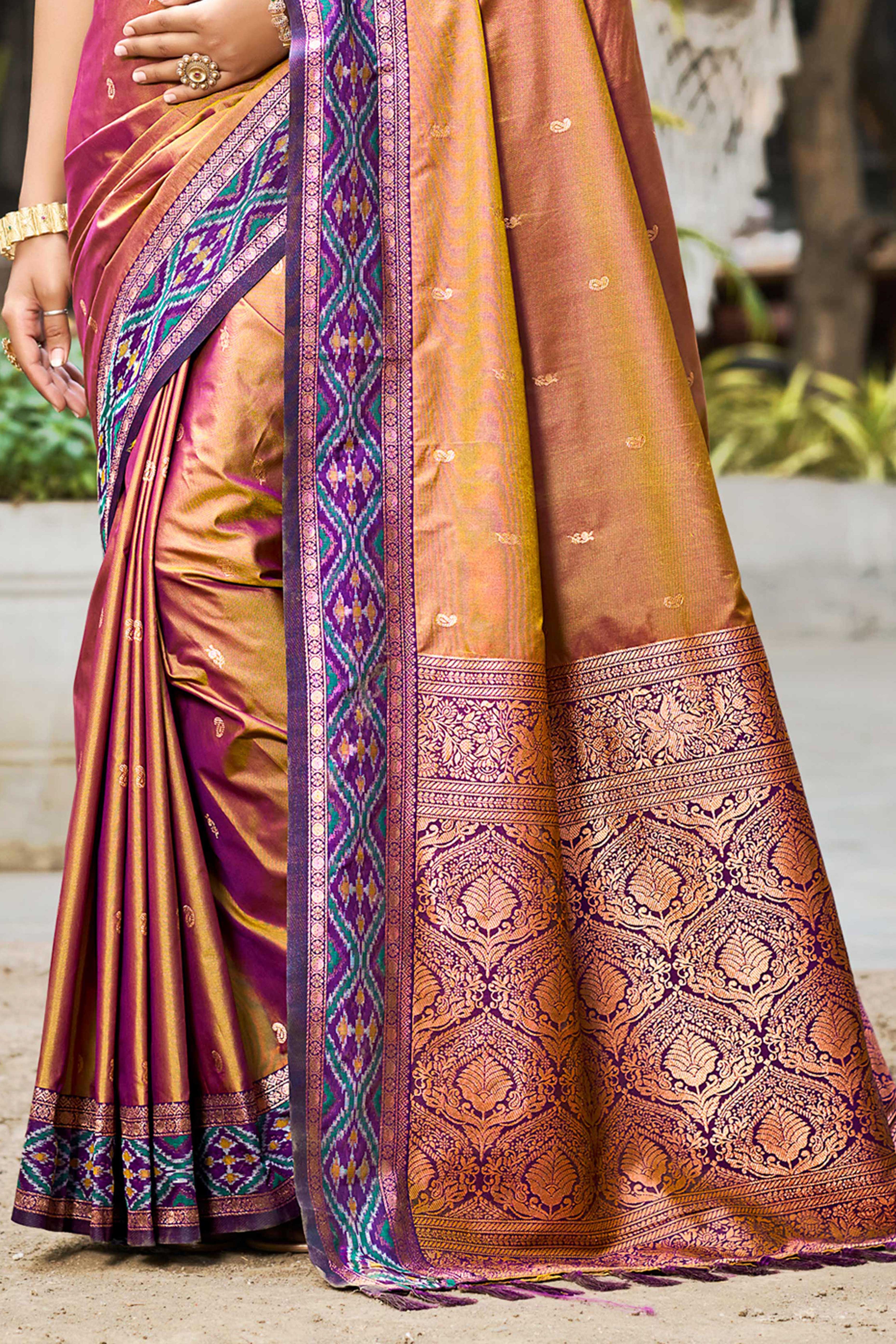Sangam Prints Copper Gold Soft Silk Woven Work Traditional Saree - Dista