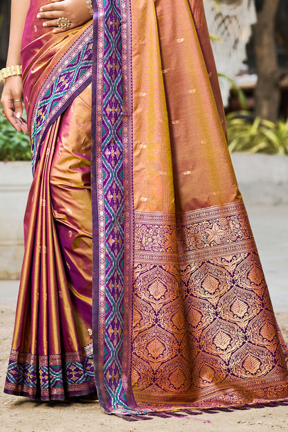 Sangam Prints Copper Gold Soft Silk Woven Work Traditional Saree - Dista