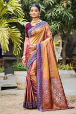 Thumbnail for Sangam Prints Copper Gold Soft Silk Woven Work Traditional Saree - Dista