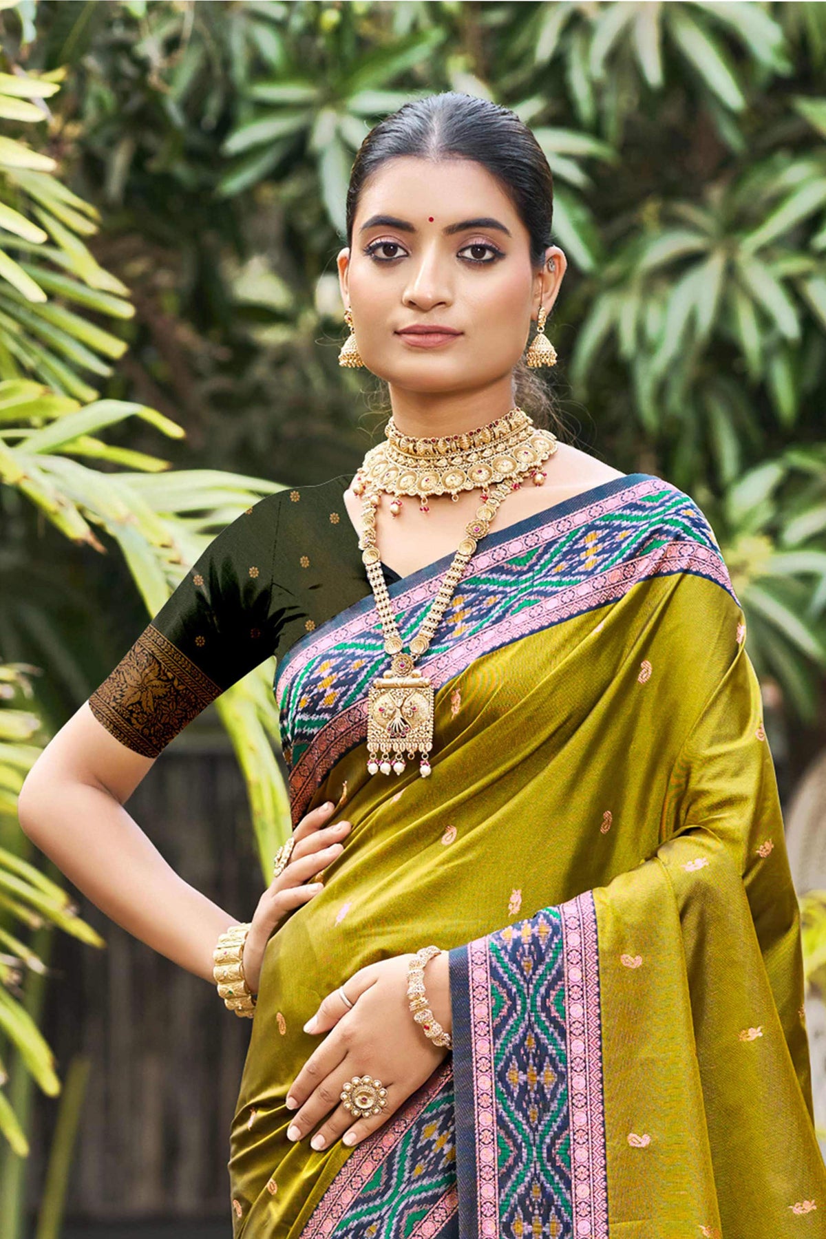 Sangam Prints Olive Green Soft Silk Woven Work Traditional Saree - Dista