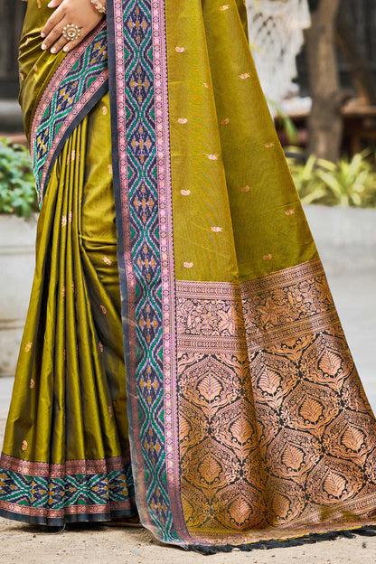Sangam Prints Olive Green Soft Silk Woven Work Traditional Saree - Dista