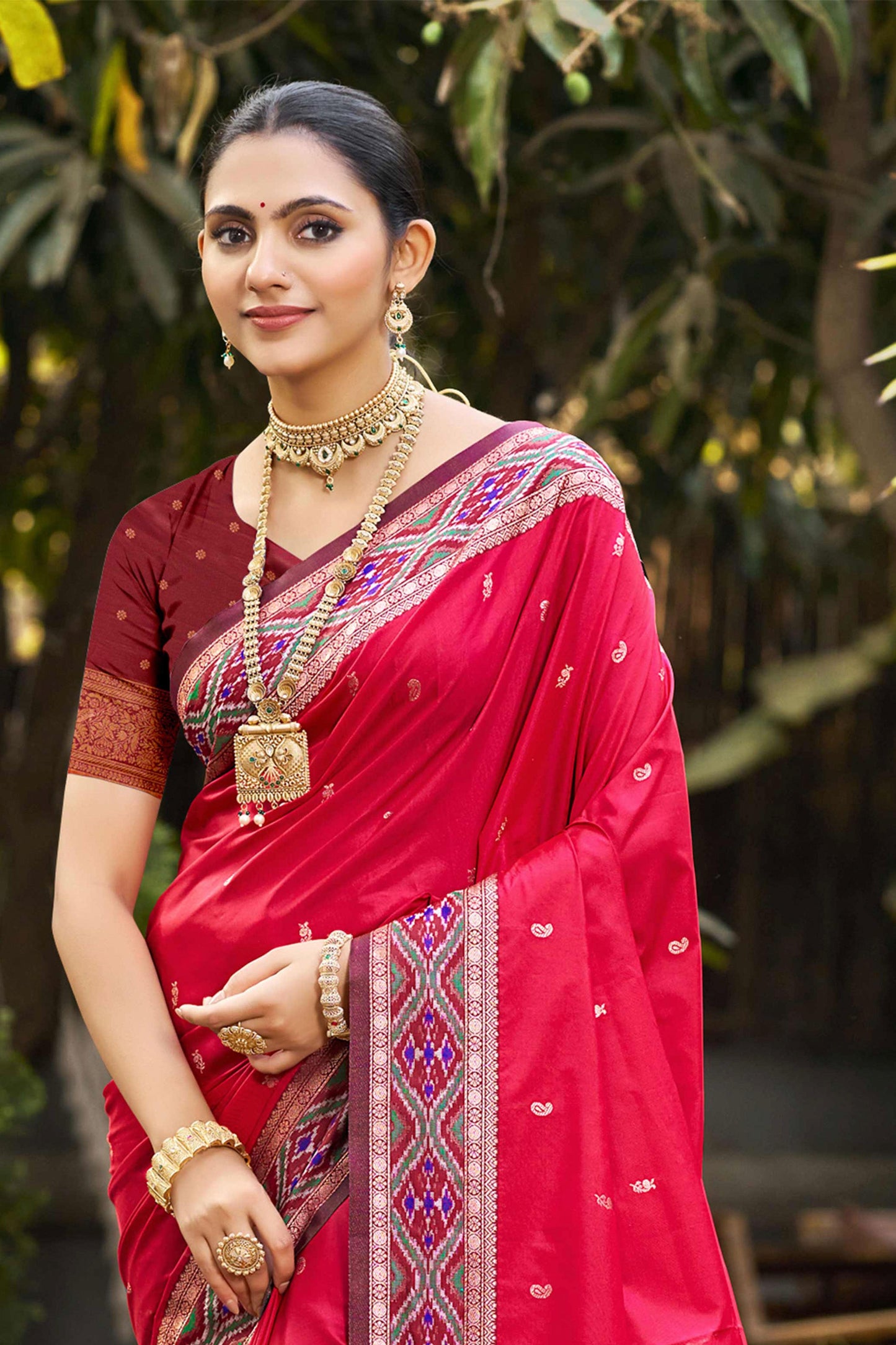 Sangam Prints Ruby Pink Soft Silk Woven Work Traditional Saree - Dista