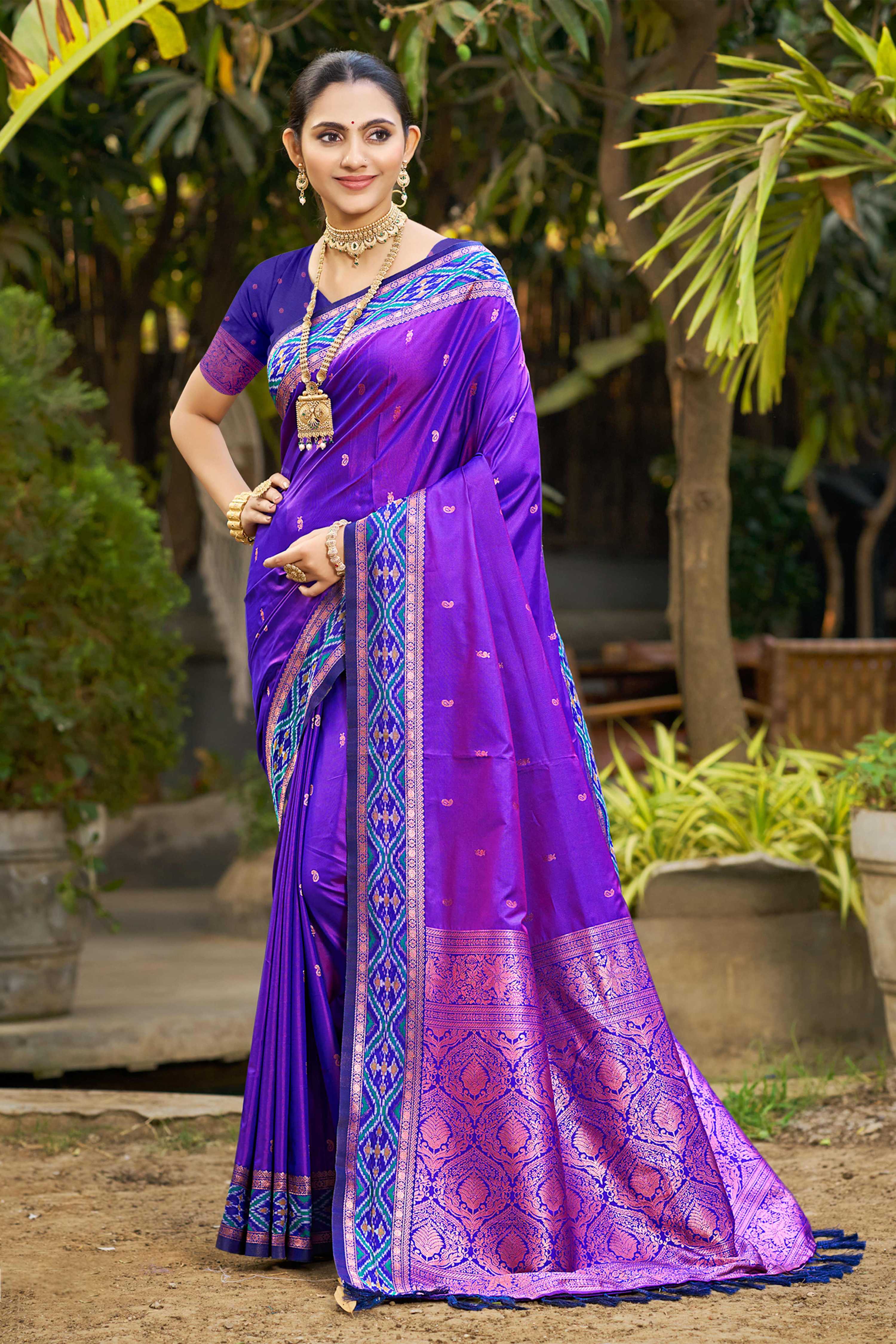 Sangam Prints Violet Soft Silk Woven Work Traditional Saree - Dista