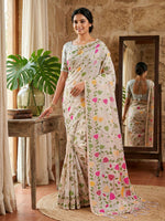 Thumbnail for Shree Shyam Fashion White Linen Cotton Saree - Distacart