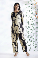 Thumbnail for Breathables Black Floral Cotton Kurta & Pant Co-Ord Set - Dista