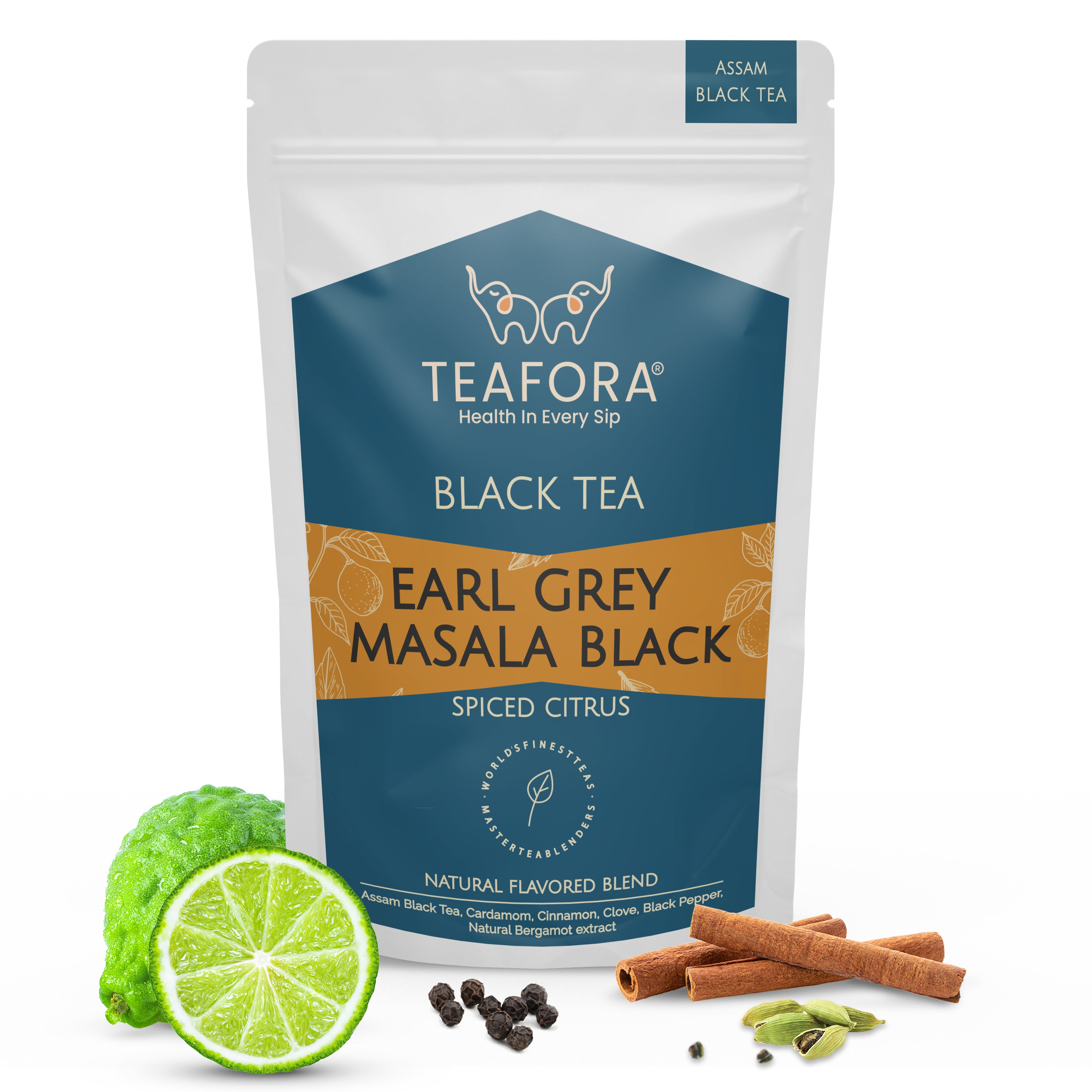TEAFORA Earl Grey Masala Black Tea | Spiced Citrus | Assam Loose Leaves | Blended with Indian Aromatic Spices & Natural Bergamot Extract | 100% NATURAL - Dista