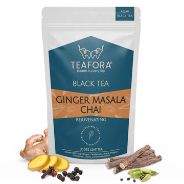 TEAFORA Ginger Masala Chai Tea | Assam CTC Loose Black Tea | Blended with Authentic Indian Spices | Indian Ginger Tea | 100% NATURAL INGREDIENTS - Dista