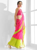Thumbnail for Mitera Colourblocked Mirror Work Pure Chiffon Saree - Distacart