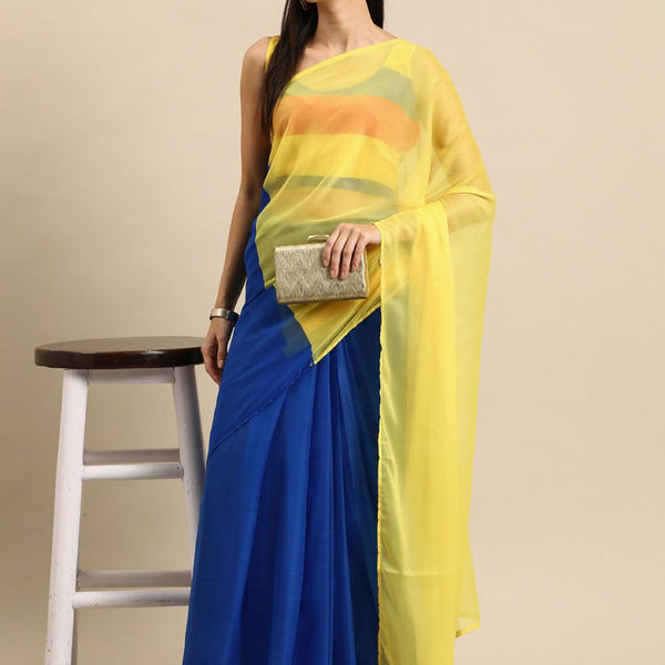 Ahalyaa Women's Traditional Semi Stitch Saree - Blue - Distacart