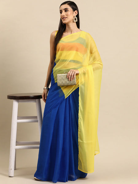 Ahalyaa Women's Traditional Semi Stitch Saree - Blue - Distacart