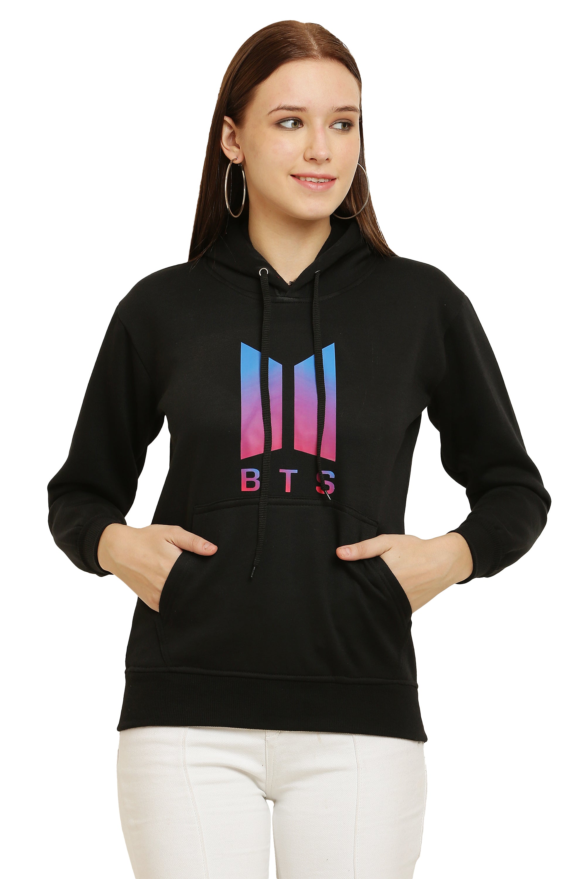 PAVONINE Black Color Bts-Design Pullover Hoodie Sweatshirt For Girls - Distacart