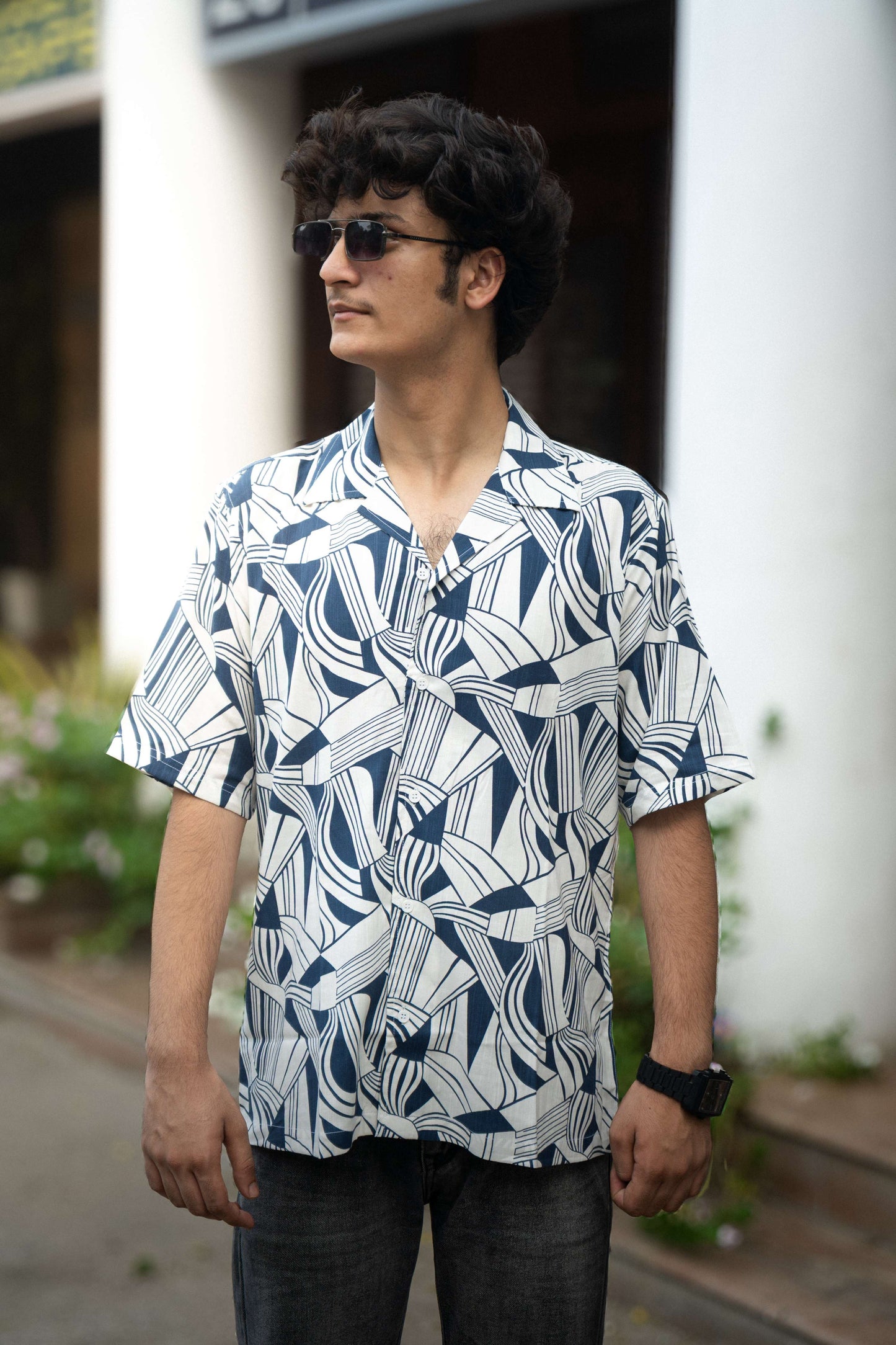 Fabmade Men’S Abstract Print Cuban Collar Shirt - Distacart